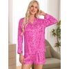 image:imageSWOMOG Womens 2 PCS  3 PCS Pajamas Set Silk Satin Long Sleeve Sleepwear Button Down Loungewear Pjs NightwearZ  Hot Pink Leopard  2 Pcs