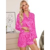 image:imageSWOMOG Womens 2 PCS  3 PCS Pajamas Set Silk Satin Long Sleeve Sleepwear Button Down Loungewear Pjs NightwearZ  Hot Pink Leopard  2 Pcs
