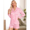 image:imageSWOMOG Womens 2 PCS  3 PCS Pajamas Set Silk Satin Long Sleeve Sleepwear Button Down Loungewear Pjs NightwearZ  Pink Striped  2 Pcs