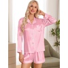 image:imageSWOMOG Womens 2 PCS  3 PCS Pajamas Set Silk Satin Long Sleeve Sleepwear Button Down Loungewear Pjs NightwearZ  Pink Striped  2 Pcs