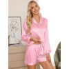 image:imageSWOMOG Womens 2 PCS  3 PCS Pajamas Set Silk Satin Long Sleeve Sleepwear Button Down Loungewear Pjs NightwearZ  Pink Striped  2 Pcs