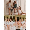 image:imageSWOMOG Womens 4pcs Pajamas Sets Silk Satin Pjs Sexy Cami Shorts Set Button Down Long Short Sleeve Sleepwear LoungewearBlack