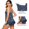 image:imageSWOMOG Womens 4pcs Pajamas Sets Silk Satin Pjs Sexy Cami Shorts Set Button Down Long Short Sleeve Sleepwear LoungewearDeep Grey