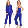 image:imageSWOMOG Womens 4pcs Pajamas Sets Silk Satin Pjs Sexy Cami Shorts Set Button Down Long Short Sleeve Sleepwear LoungewearLight Blue