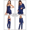 image:imageSWOMOG Womens 4pcs Pajamas Sets Silk Satin Pjs Sexy Cami Shorts Set Button Down Long Short Sleeve Sleepwear LoungewearNavy Blue