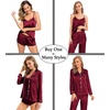 image:imageSWOMOG Womens 4pcs Pajamas Sets Silk Satin Pjs Sexy Cami Shorts Set Button Down Long Short Sleeve Sleepwear LoungewearWine Red