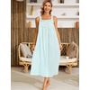 image:imageSWOMOG Womens Cotton Nightgowns Sleeveless Night Gown Embroidery House Dress Soft Long Nightdress with PocketsGreen
