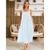 image:imageSWOMOG Womens Cotton Nightgowns Sleeveless Night Gown Embroidery House Dress Soft Long Nightdress with PocketsLight Blue