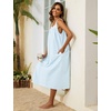 image:imageSWOMOG Womens Cotton Nightgowns Sleeveless Night Gown Embroidery House Dress Soft Long Nightdress with PocketsLight Blue