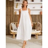 image:imageSWOMOG Womens Cotton Nightgowns Sleeveless Night Gown Embroidery House Dress Soft Long Nightdress with PocketsWhite