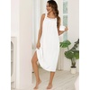 image:imageSWOMOG Womens Cotton Nightgowns Sleeveless Night Gown Embroidery House Dress Soft Long Nightdress with PocketsWhite