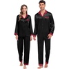 image:imageSWOMOG Couples Pajama Sets Men amp Women Satin Long Sleeve Sleepwear Silky Classic Button Down Soft Loungewear Pjs SetBlack