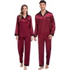 image:imageSWOMOG Couples Pajama Sets Men amp Women Satin Long Sleeve Sleepwear Silky Classic Button Down Soft Loungewear Pjs SetWine Red