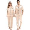 image:imageSWOMOG Couples Pajamas Sets Women amp Men Satin Short Sleeve Sleepwear Button Down Loungewear Pjs Set with Long Pants Women Champagne Large