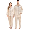 image:imageSWOMOG Couples Silky Satin Pajama Set Long Sleeve Pj Set Button Dwon Loungewear 2 PCS Sleepwear SetChampagne