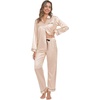 image:imageSWOMOG Family Matching Pajama Set 2Pcs Silk Satin Sleepwear Long Sleeve Button Down LoungewearChampagne