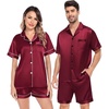 image:imageSWOMOG Satin Matching Pajamas Sets Couple Silk Button Down Nightwear Women amp Men Short Sleeve Sleepwear 2 Pieces LoungewearWine Red