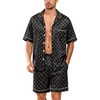 image:imageSWOMOG Silk Satin Pajamas Sets for Men Short Sleeve 2 Piece Button Down Sleepwear Mens Loungewear Sets with PocketsBlack Floral