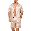 image:imageSWOMOG Silk Satin Pajamas Sets for Men Short Sleeve 2 Piece Button Down Sleepwear Mens Loungewear Sets with PocketsChampagne