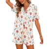 image:imageSWOMOG Woman Pajama Set Short Sleeve Pjs Set 2Pcs Short Pajamas Button Down Ruffle Hem Sleepwear Soft Modal LoungewearWhite Tulip