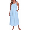 image:imageSWOMOG Womens Cotton Nightgowns Sleeveless Night Gown Embroidery House Dress Soft Long Nightdress with PocketsBlue