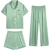 image:imageSWOMOG Womens Silk Satin Pajama Sets 3Pcs Button Down Pj Set Short Sleeve Sleepwear Loungewear Pjs Nightwear XSXXLAvocado Green Large