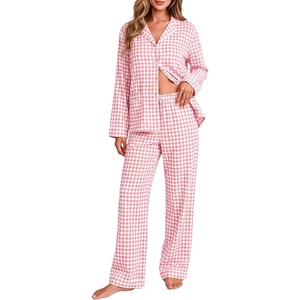 image:imageSWOMOG 100 Cotton Women Pajamas Set Long Sleeve Sleepwear Button Down Lounge Set 2 Piece Nightwear with PocketPink White Plaid