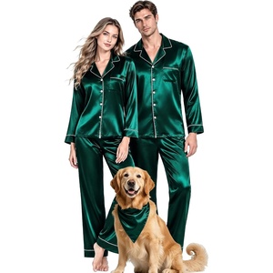 image:imageSWOMOG Couples Matching Silk Satin Pajamas Set Long Sleeve Sleepwear Soft Button Down Loungewear 2 Pcs Pj SetDeep Green