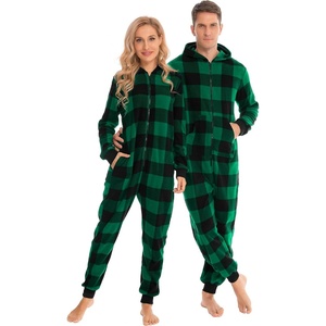 image:imageSWOMOG Couples One Piece Pajamas Sets Christmas Men amp Women Fleece Winter Loungewear ZipUp Jumpsuit with Pockets PjsBig Plaid Black and Green