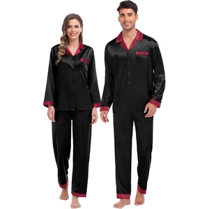 image:imageSWOMOG Couples Pajama Sets Men amp Women Satin Long Sleeve Sleepwear Silky Classic Button Down Soft Loungewear Pjs SetBlack