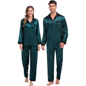 image:imageSWOMOG Couples Pajama Sets Men amp Women Satin Long Sleeve Sleepwear Silky Classic Button Down Soft Loungewear Pjs SetDeep Green