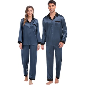 image:imageSWOMOG Couples Pajama Sets Men amp Women Satin Long Sleeve Sleepwear Silky Classic Button Down Soft Loungewear Pjs SetDeep Grey