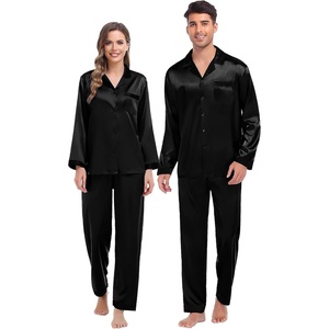 image:imageSWOMOG Couples Pajama Sets Men amp Women Satin Long Sleeve Sleepwear Silky Classic Button Down Soft Loungewear Pjs SetPure Black