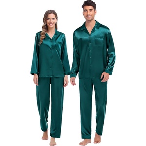 image:imageSWOMOG Couples Pajama Sets Men amp Women Satin Long Sleeve Sleepwear Silky Classic Button Down Soft Loungewear Pjs SetPure Green