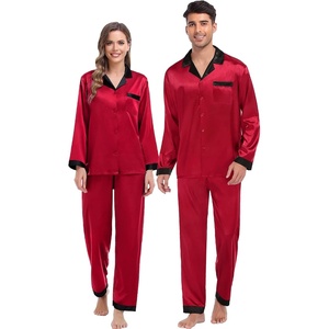 image:imageSWOMOG Couples Pajama Sets Men amp Women Satin Long Sleeve Sleepwear Silky Classic Button Down Soft Loungewear Pjs SetRed