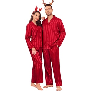 image:imageSWOMOG Couples Pajama Sets Men amp Women Satin Long Sleeve Sleepwear Silky Classic Button Down Soft Loungewear Pjs SetRed Striped