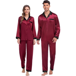image:imageSWOMOG Couples Pajama Sets Men amp Women Satin Long Sleeve Sleepwear Silky Classic Button Down Soft Loungewear Pjs SetWine Red