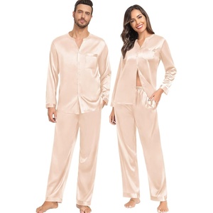 image:imageSWOMOG Family Matching Pajama Set 2Pcs Silk Satin Sleepwear Long Sleeve Button Down LoungewearDeep Champagne