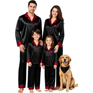 image:imageSWOMOG Family Satin Pajama Set Long Sleeve Sleepwear Button Down Loungewear Silky Pj Set with Long PantsContrasting Black