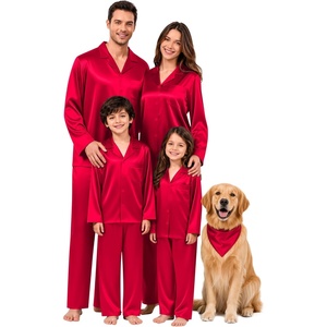 image:imageSWOMOG Family Satin Pajama Set Long Sleeve Sleepwear Button Down Loungewear Silky Pj Set with Long PantsPure Red
