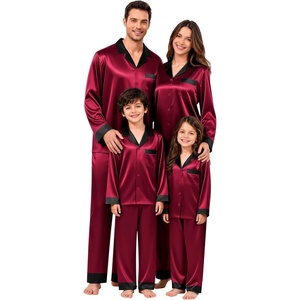 image:imageSWOMOG Family Satin Pajama Set Long Sleeve Sleepwear Button Down Loungewear Silky Pj Set with Long PantsWine Red
