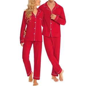 image:imageSWOMOG Matching Couple Christmas Pajamas Set Modal Long Sleeve ButtonDown Sleepwear Family Festival Party Xmas PJs Sets Men Red  Solid Small