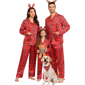 image:imageSWOMOG Matching Family Pajamas Set Women amp Men amp Kids Silk Satin Pjs 2 Pcs Long Sleeve Button Down Sleepwear with 2 PocketsKids Christmas Red Plaid 140Age for 1011Y