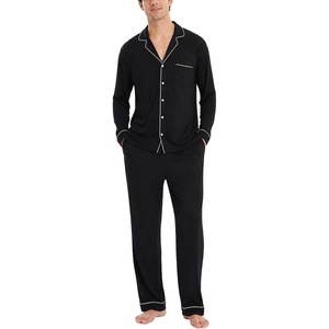 image:imageSWOMOG Men Pajamas Set Comfy Modal Pjs Button Down Sleepwear 2 Piece Long Sleeve Lounge Set Soft Nightwear with PocketsBlack