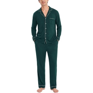 image:imageSWOMOG Men Pajamas Set Comfy Modal Pjs Button Down Sleepwear 2 Piece Long Sleeve Lounge Set Soft Nightwear with PocketsDeep Green