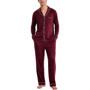 image:imageSWOMOG Men Pajamas Set Comfy Modal Pjs Button Down Sleepwear 2 Piece Long Sleeve Lounge Set Soft Nightwear with PocketsDeep Wine Red