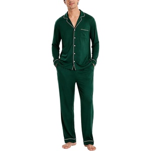 image:imageSWOMOG Men Pajamas Set Comfy Modal Pjs Button Down Sleepwear 2 Piece Long Sleeve Lounge Set Soft Nightwear with PocketsGreen