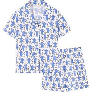 image:imageSWOMOG Unisex Girls Boys Soft Pajamas Set ButtonDown PJs Short Sleeve Sleepwear Toddler Cute Lounge SetsBlue Monkey