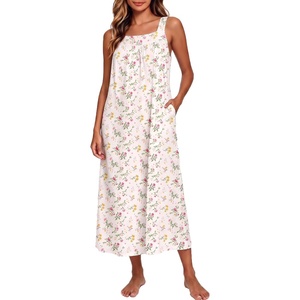 image:imageSWOMOG Womens Cotton Nightgowns Sleeveless Night Gown Embroidery House Dress Soft Long Nightdress with PocketsWhite Floral