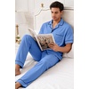 image:imageSWOMOG 100 Cotton Men Pajamas Set Button Down Short Sleeve Sleepwear Loungewear Pjs Set with PocketsAzure Blue